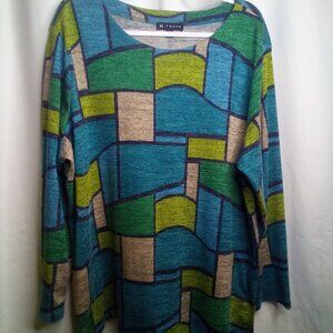 N Touch Blouse 2X Women Long Sleeve Color Block Colorful